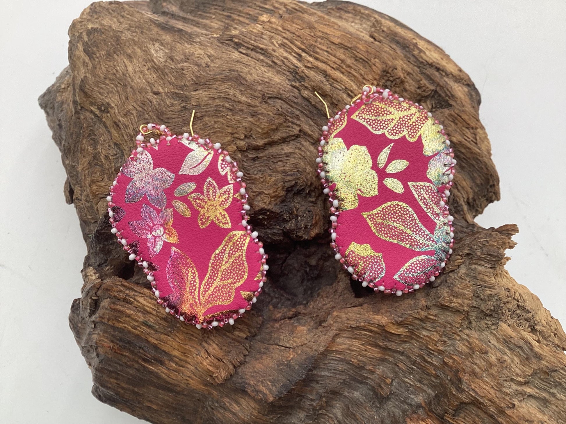 Hand Beaded Double-Centered Flower Earrings: Anishinaabe/Ojibwe Beadwork