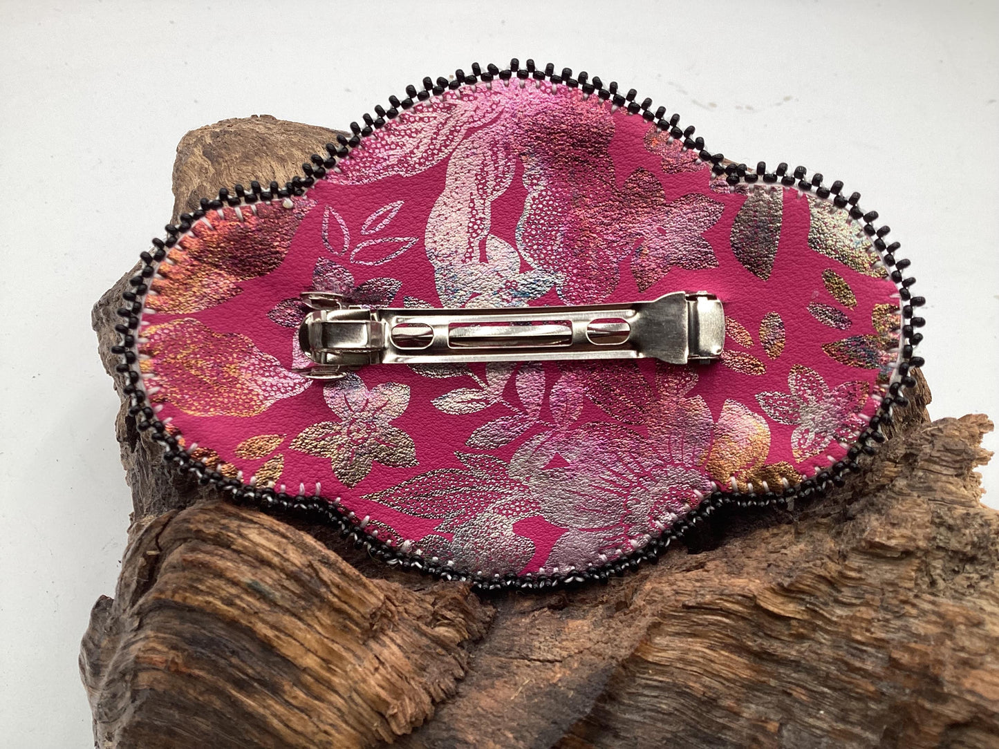 Hand Beaded Pink Migizi Barrette and Earring Set: Anishinaabe Ojibwe Craft