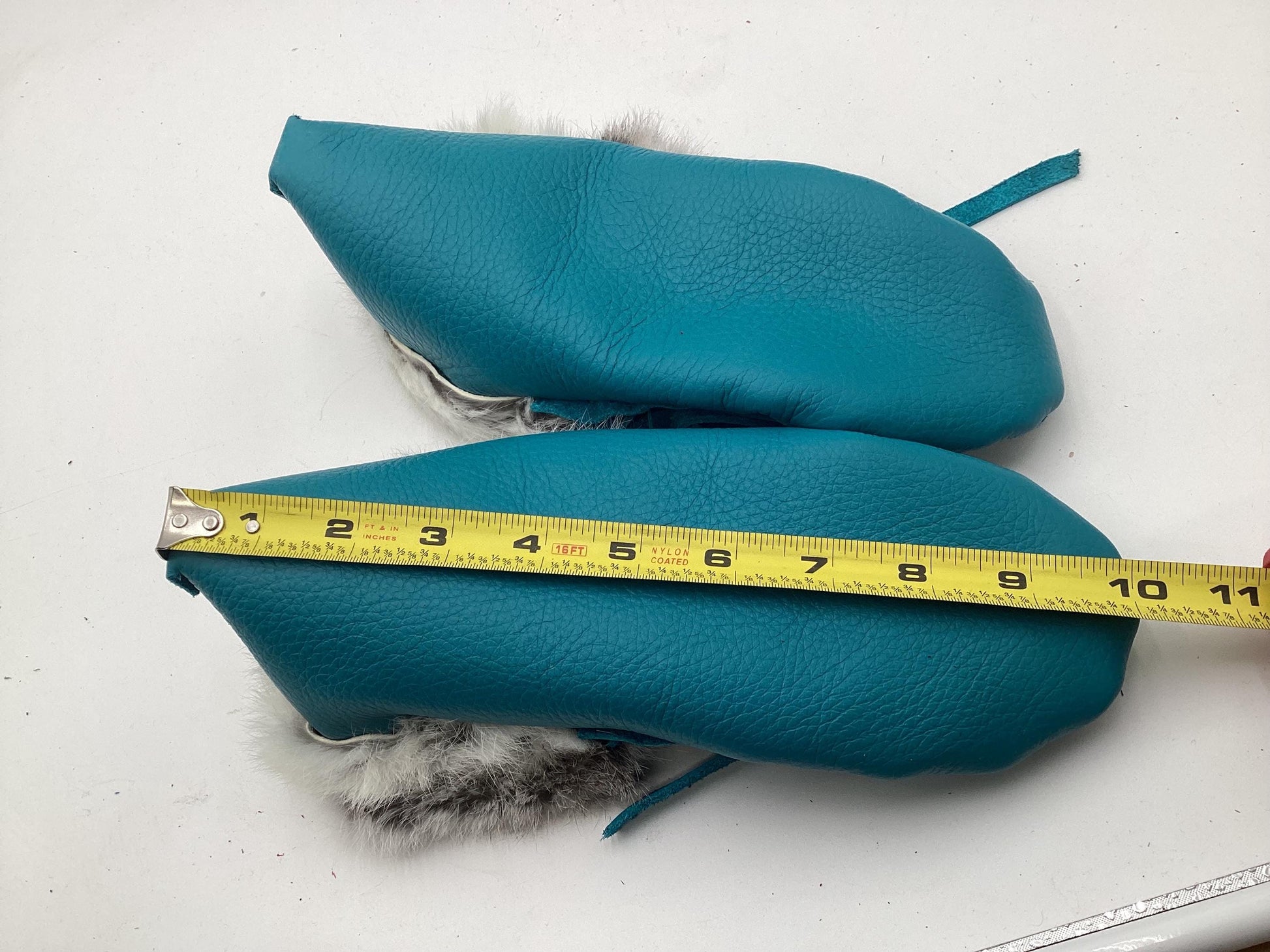 Handmade Blue Leather Moccasins – Anishinaabe/Ojibwe Artisan. Size: Large