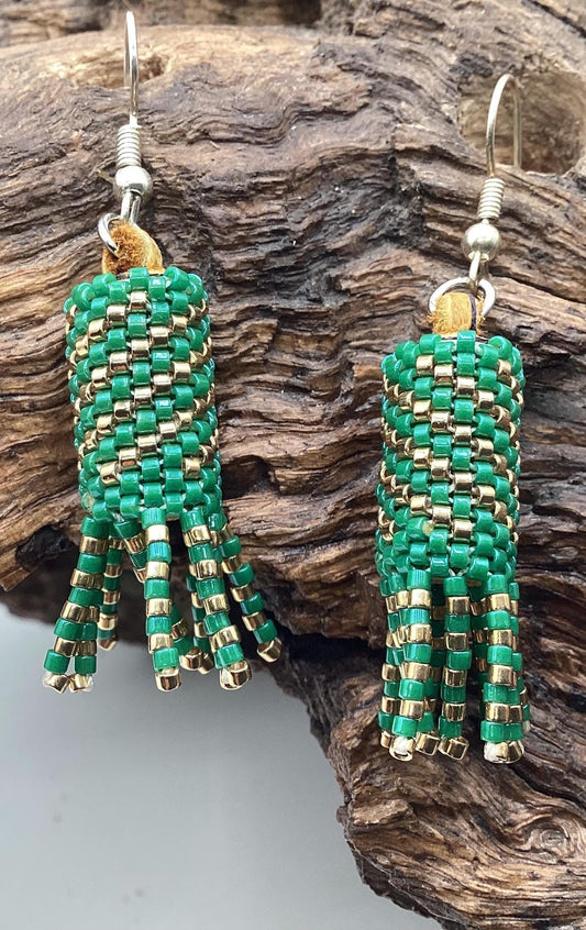 Hand Beaded Peyote Stitch with Fringe Earrings: Anishinaabe/Ojibwe Beadwork