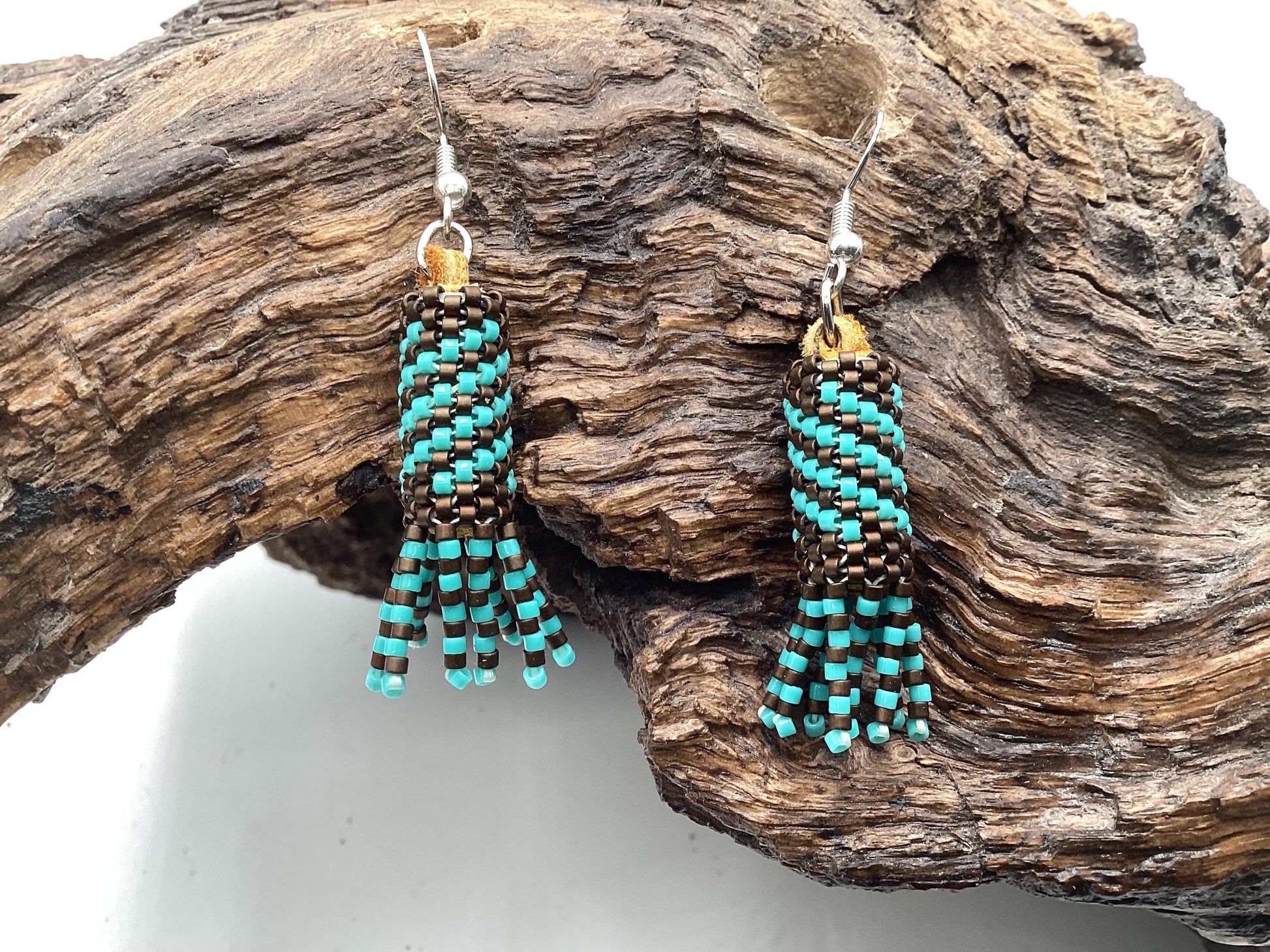 Hand Beaded Peyote Stitch with Fringe Earrings: Anishinaabe/Ojibwe Beadwork