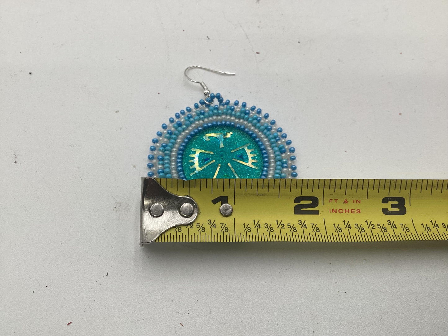Blue Shimmering Hand Beaded Earrings- Anishinaabe/Ojibwe Beadwork