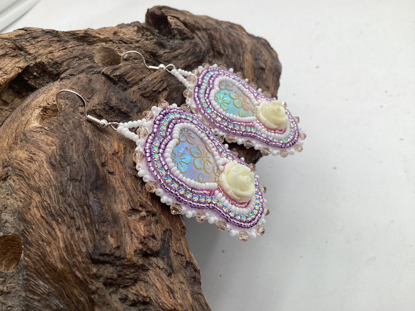 Hand Beaded Double-Centered Heart Earrings: Anishinaabe/Ojibwe Beadwork