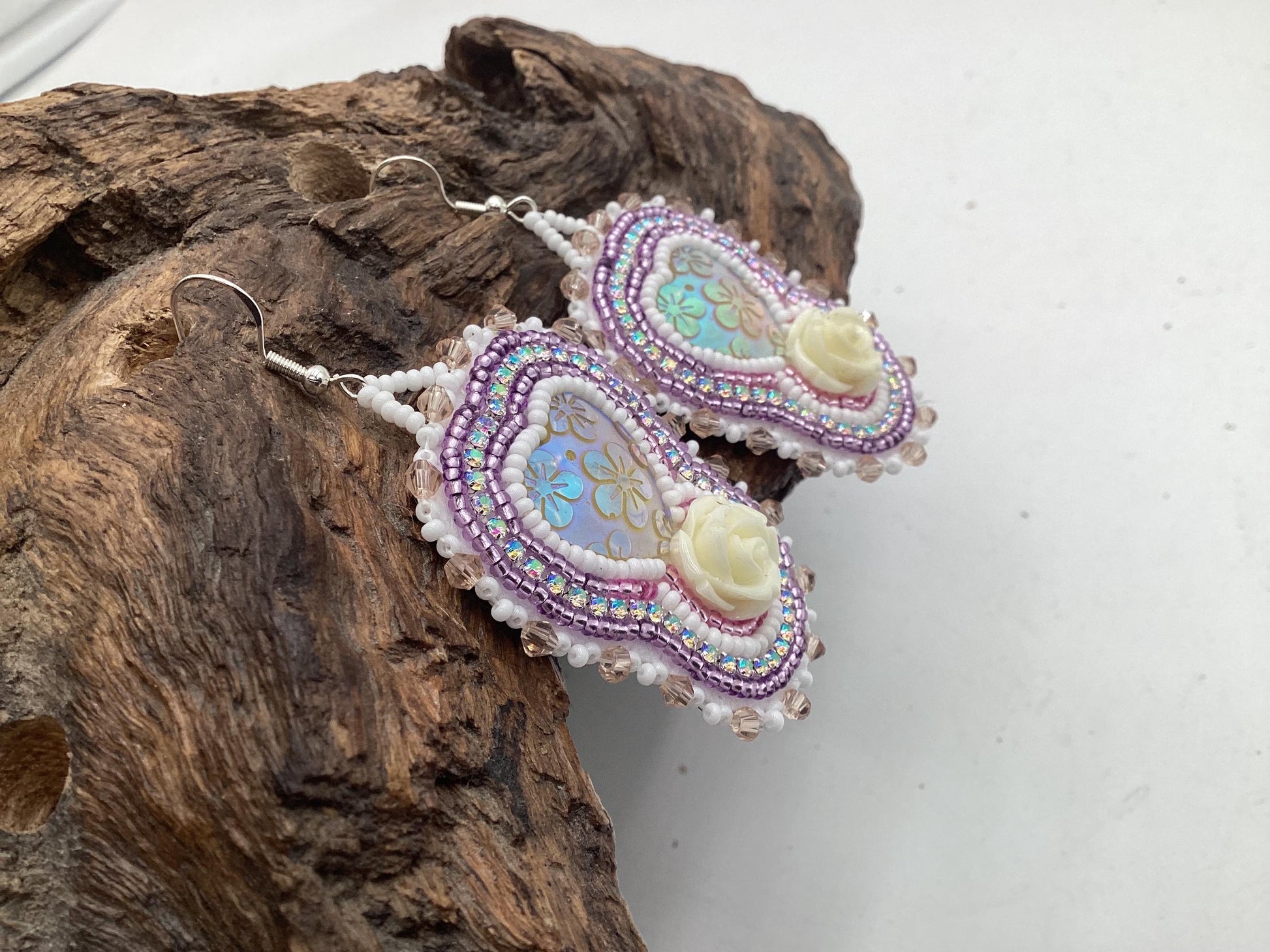 Hand Beaded Double-Centered Heart Earrings: Anishinaabe/Ojibwe Beadwork