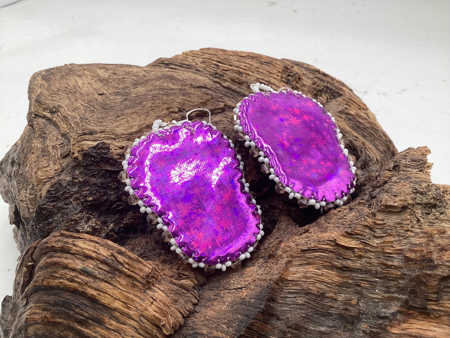 Hand Beaded Double-Centered Heart Earrings: Anishinaabe/Ojibwe Beadwork