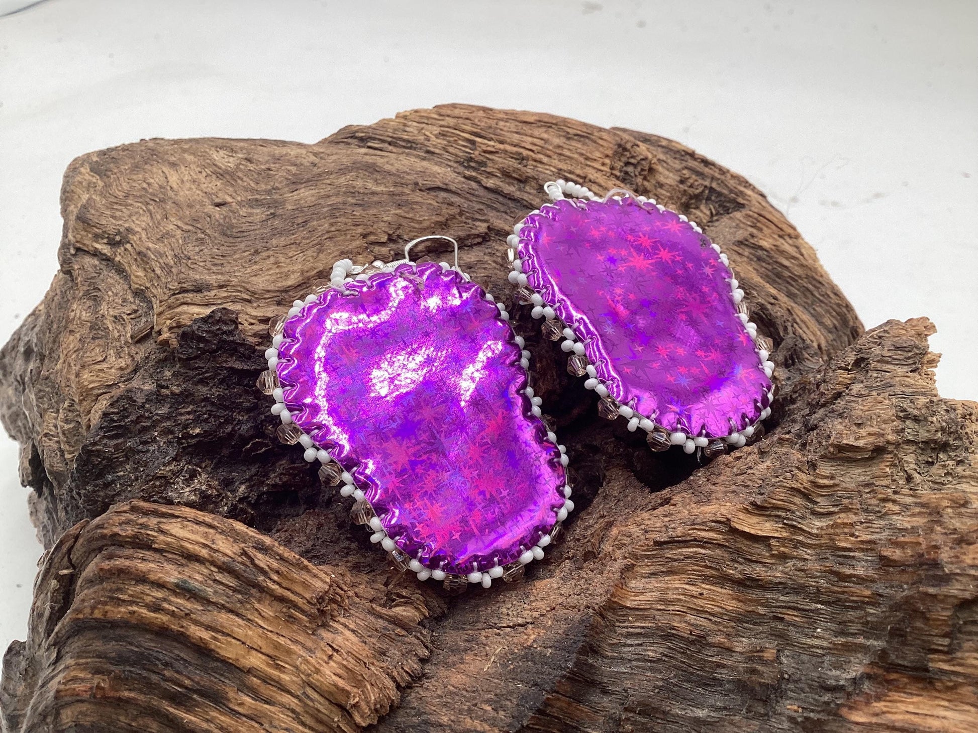 Hand Beaded Double-Centered Heart Earrings: Anishinaabe/Ojibwe Beadwork