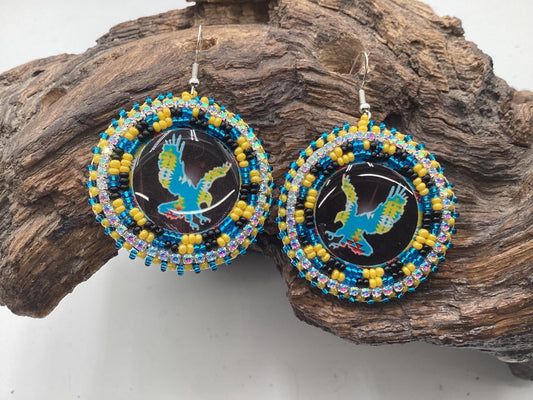 Indigenous Eagle Hand Beaded Earrings: Anishinaabe/Ojibwe Beadwork