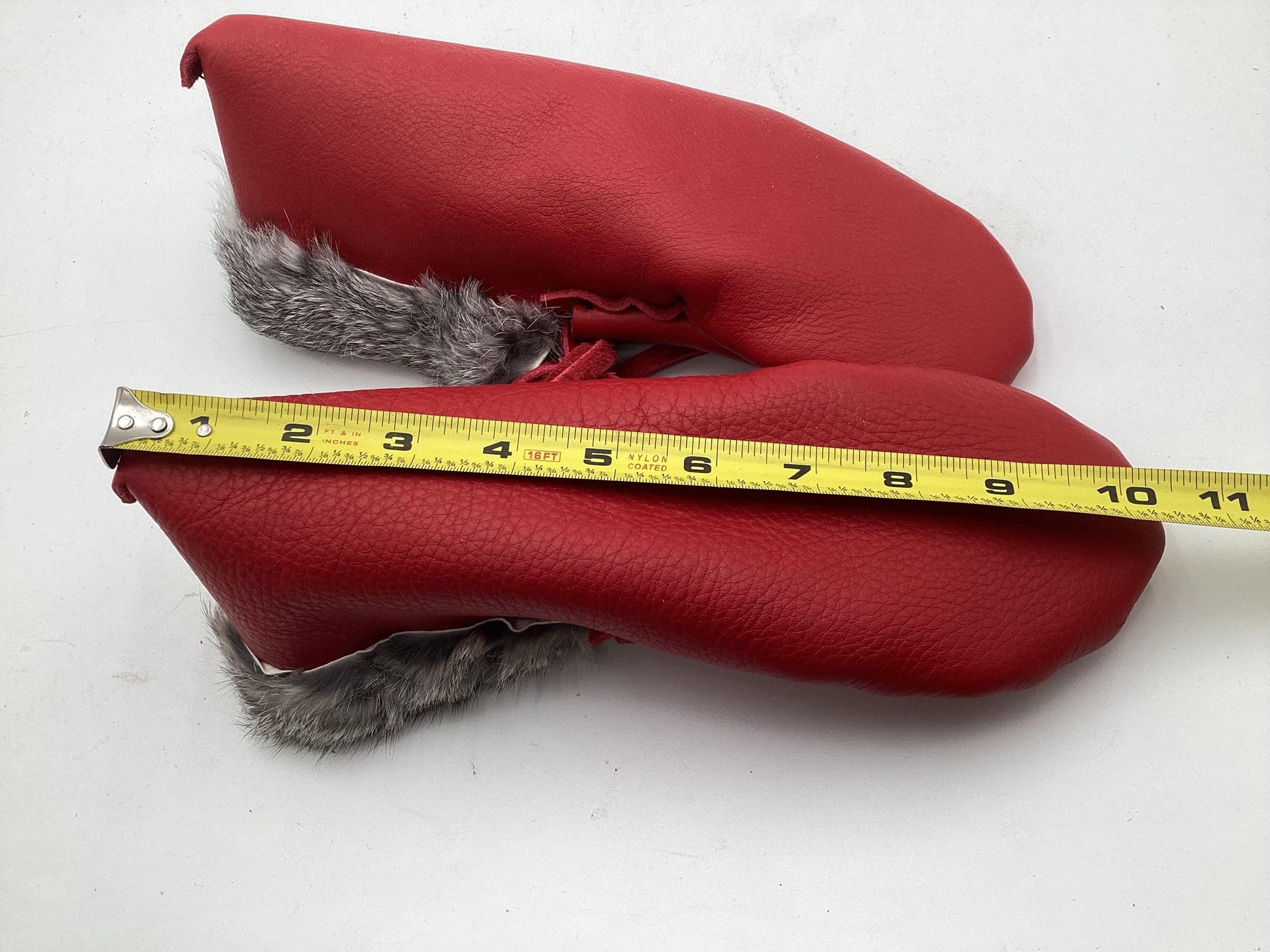 Handmade Red Leather Moccasins – Anishinaabe/Ojibwe Artisan, Size: Large