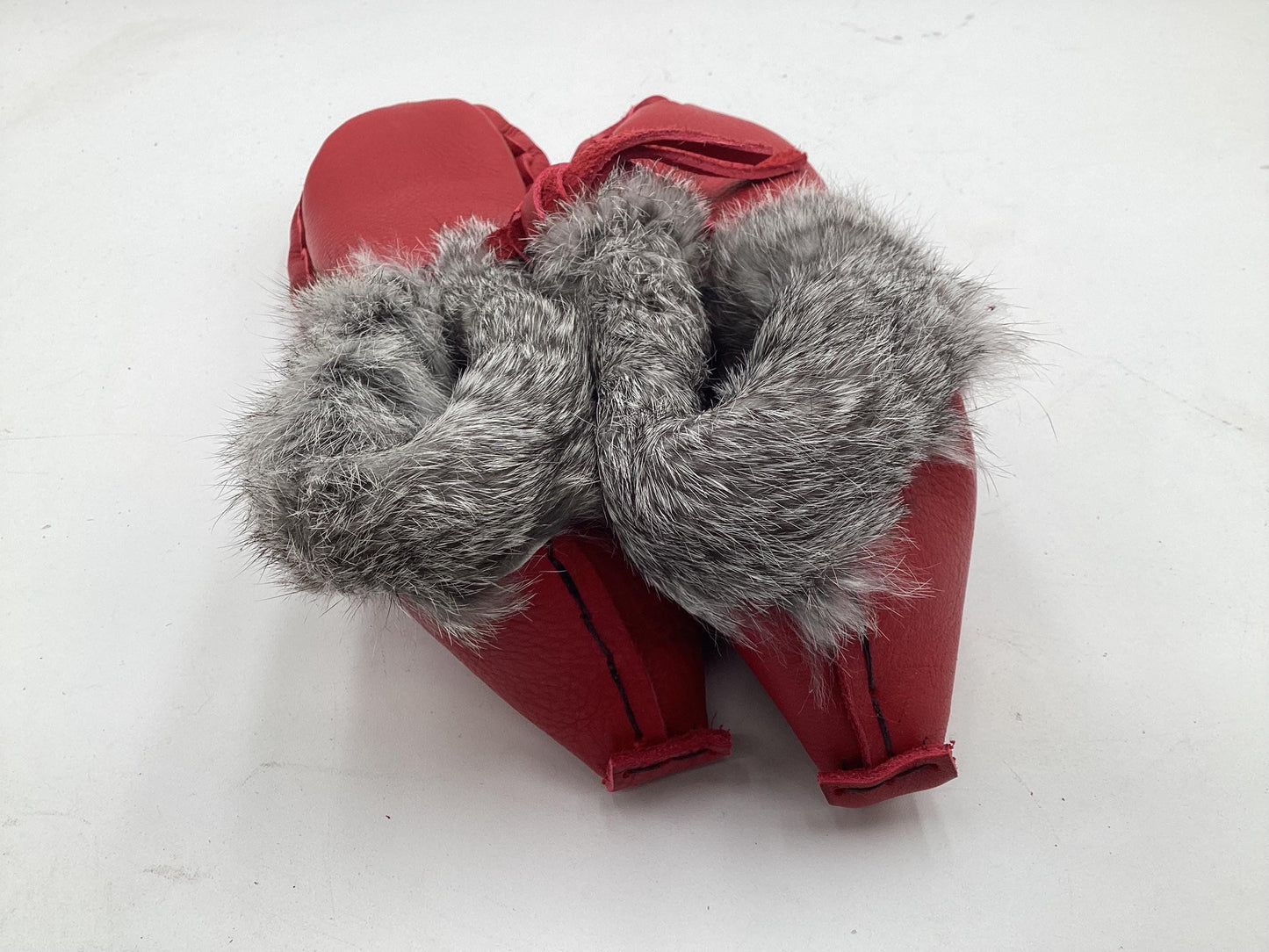 Handmade Red Leather Moccasins – Anishinaabe/Ojibwe Artisan, Size: Large