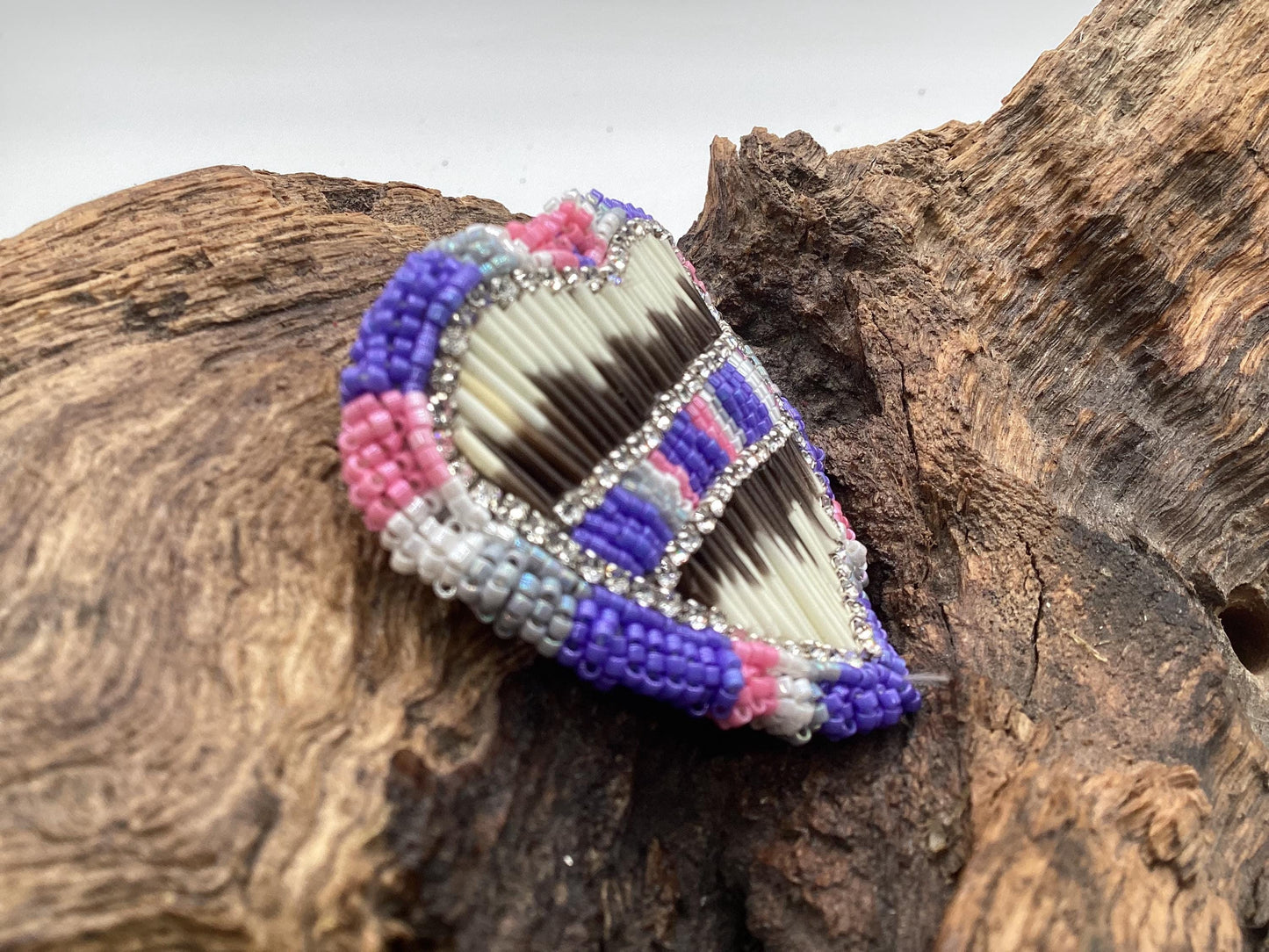 Hand Beaded and Quilled Heart Barrette – Ojibwe Anishinaabe Artisan Design