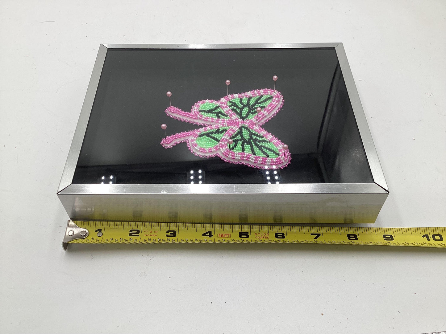 Hand Beaded Pinned Butterfly Display Case - Anishinaabe/Ojibwe Beadwork