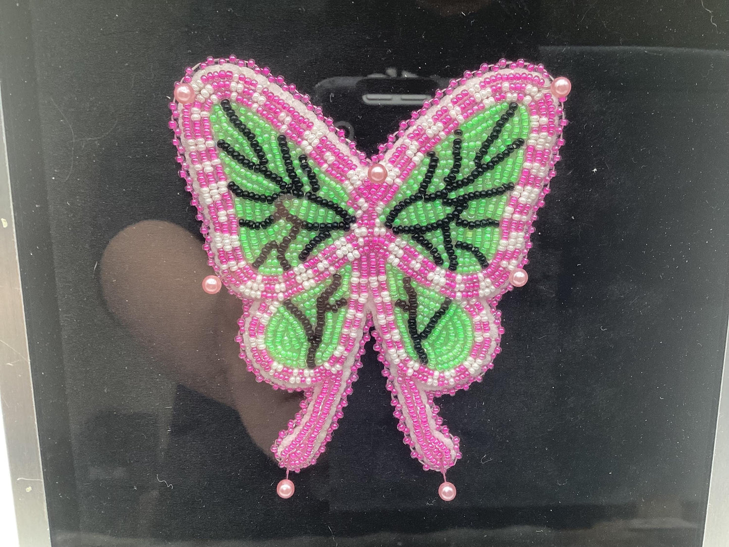 Hand Beaded Pinned Butterfly Display Case - Anishinaabe/Ojibwe Beadwork