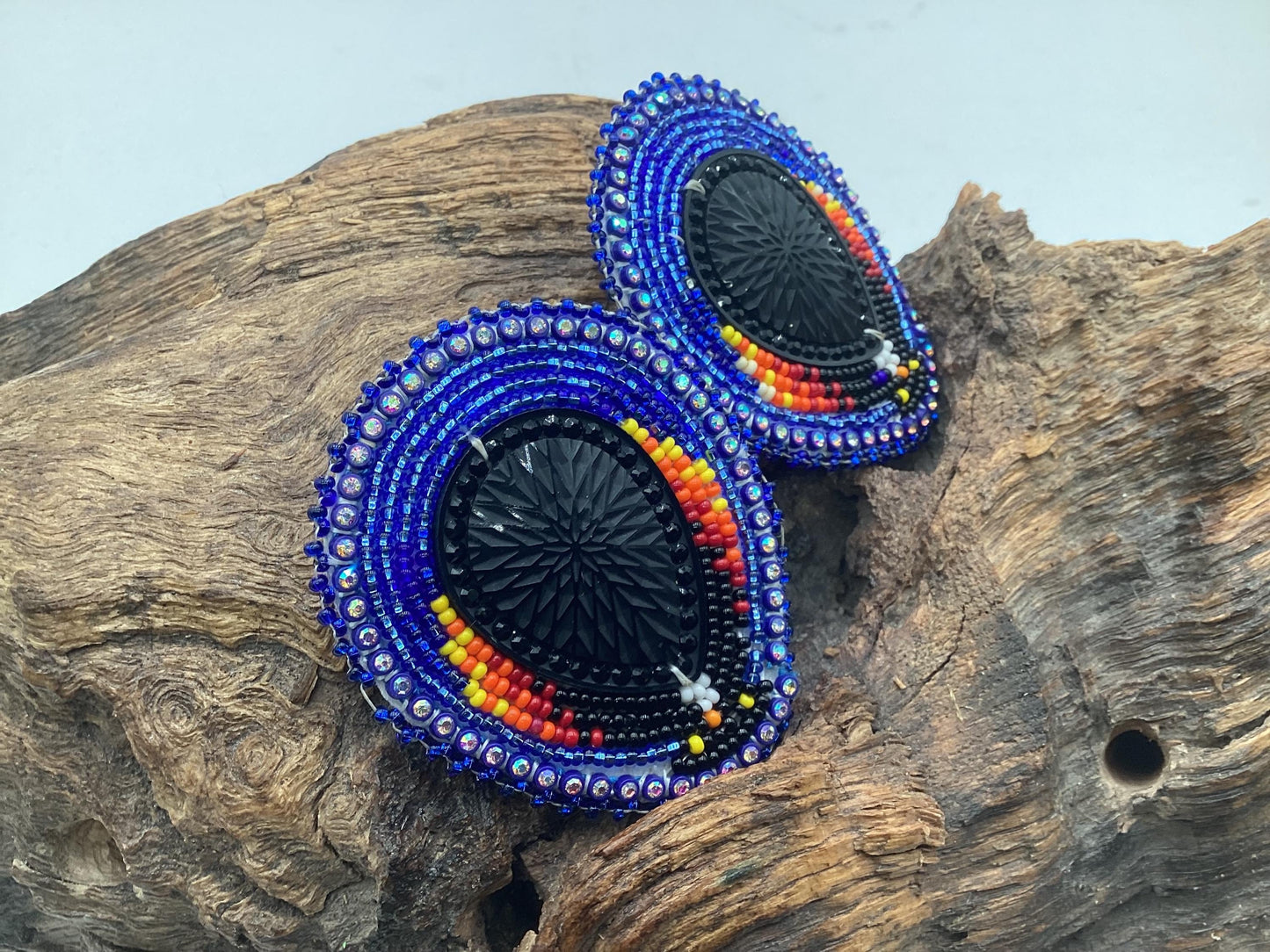 Large Hand Beaded Earrings - Anishinaabe/Ojibwe Beadwork
