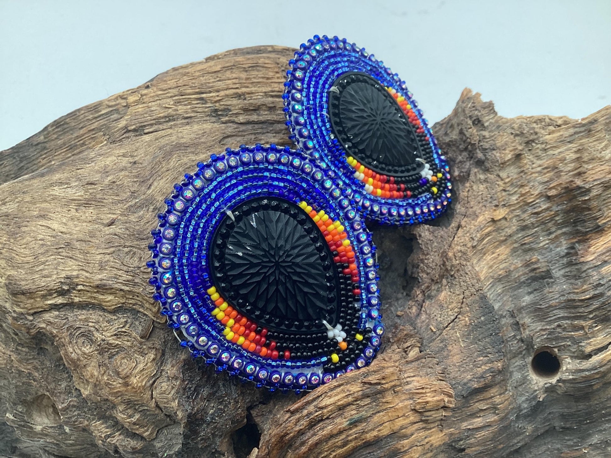 Large Hand Beaded Earrings - Anishinaabe/Ojibwe Beadwork
