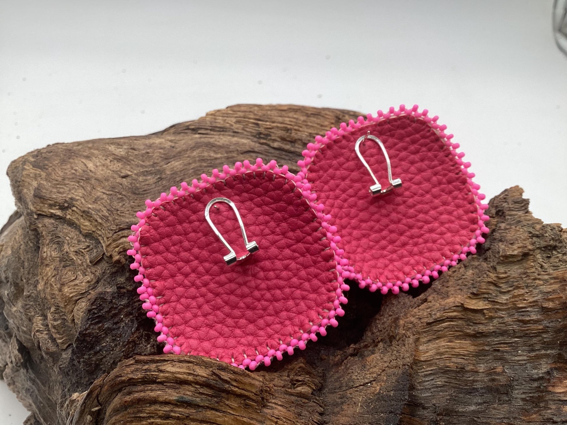 Hand Beaded Pink Square Earrings - Anishinaabe/Ojibwe Beadwork