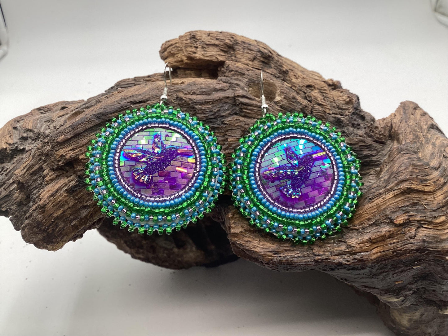 Iridescent Hand Beaded Earrings- Anishinaabe/Ojibwe Beadwork
