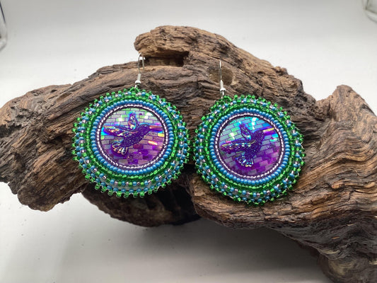 Iridescent Hand Beaded Earrings- Anishinaabe/Ojibwe Beadwork