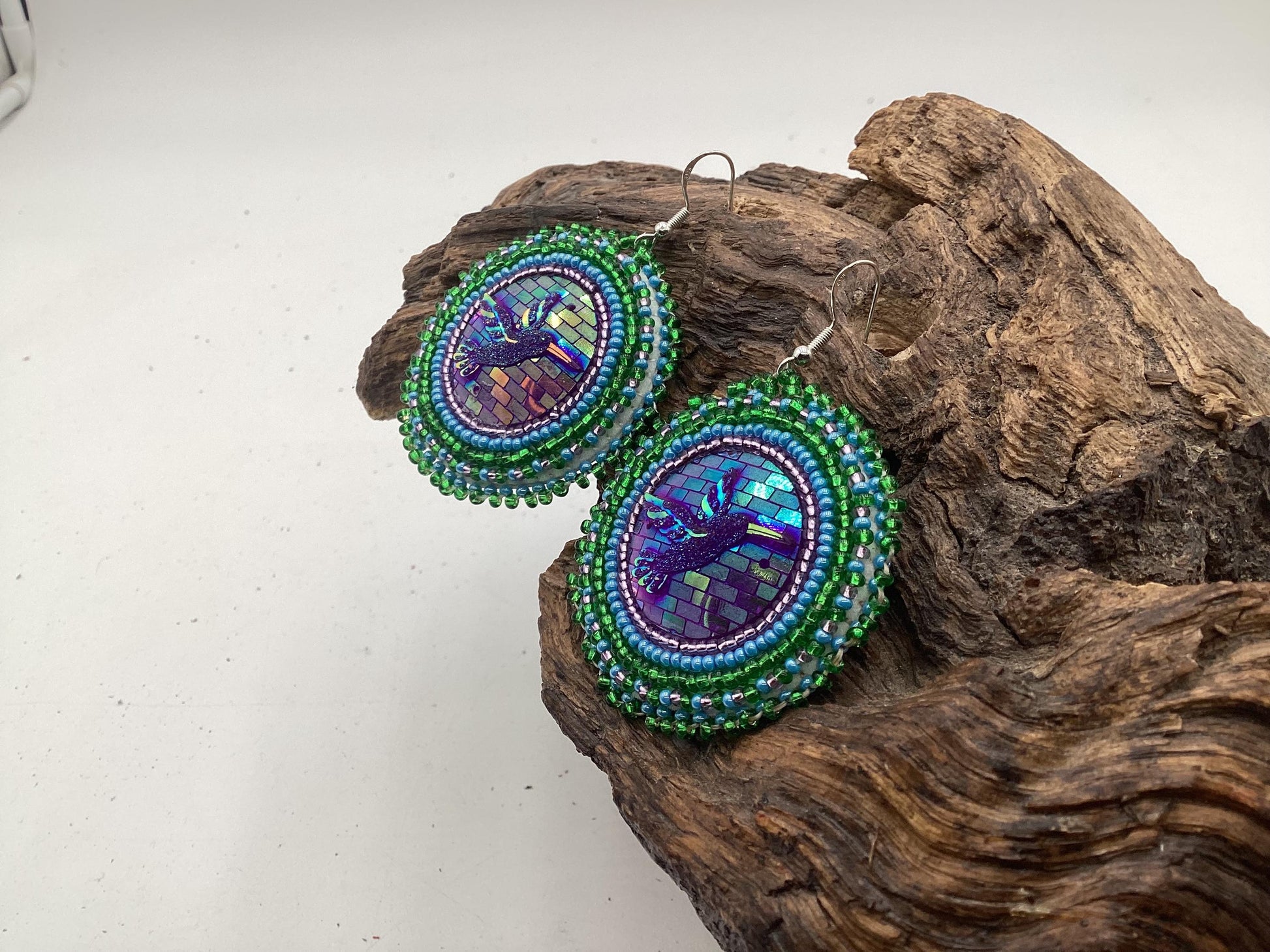 Iridescent Hand Beaded Earrings- Anishinaabe/Ojibwe Beadwork