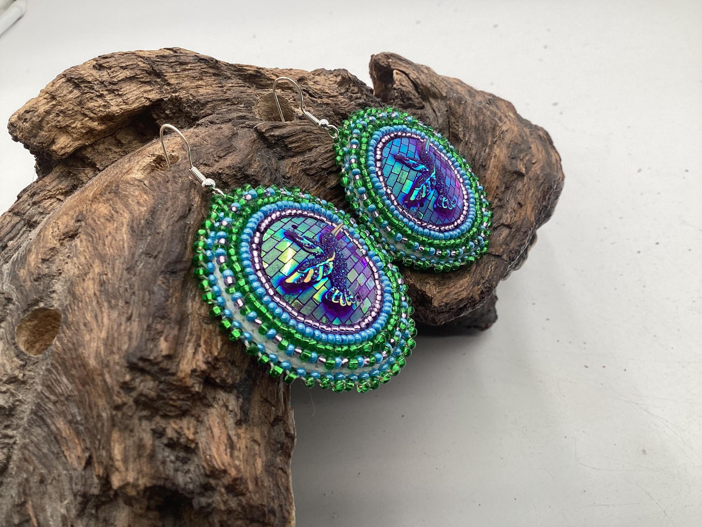 Iridescent Hand Beaded Earrings- Anishinaabe/Ojibwe Beadwork