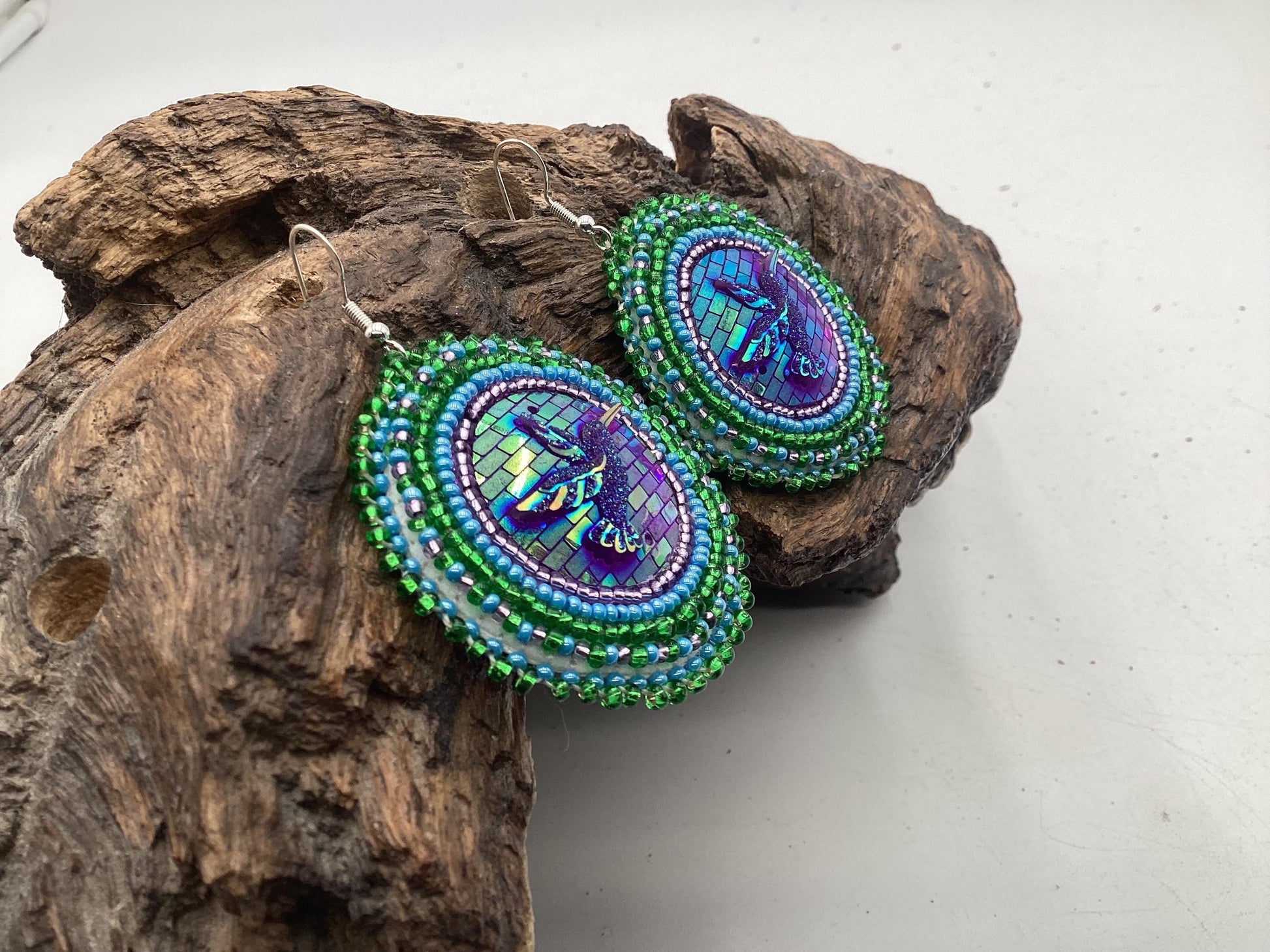 Iridescent Hand Beaded Earrings- Anishinaabe/Ojibwe Beadwork