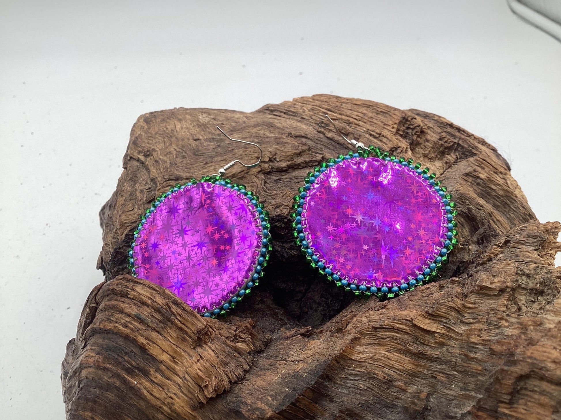 Iridescent Hand Beaded Earrings- Anishinaabe/Ojibwe Beadwork