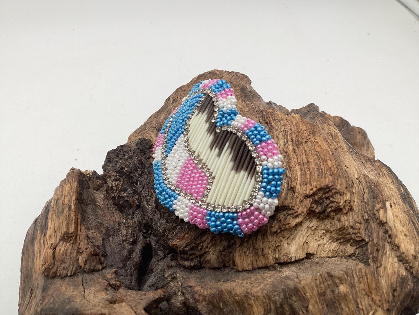 Hand Beaded and Quilled Heart Barrette – Ojibwe Anishinaabe Artisan Design