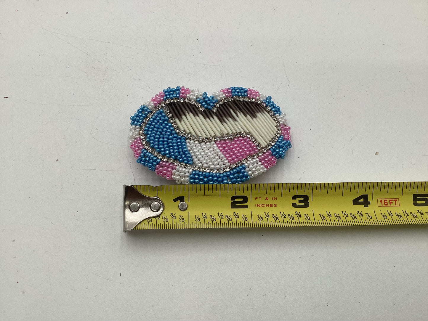 Hand Beaded and Quilled Heart Barrette – Ojibwe Anishinaabe Artisan Design