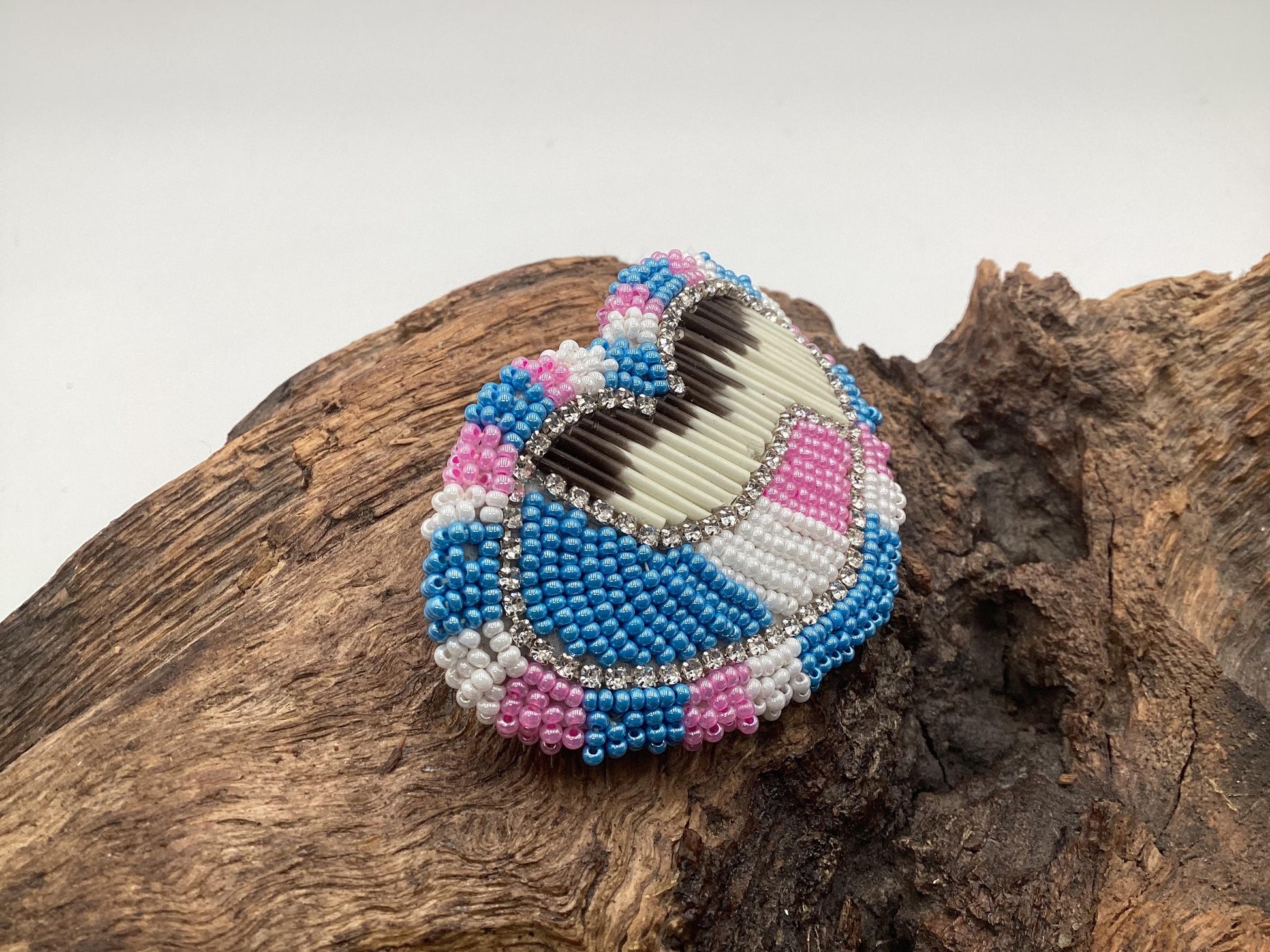 Hand Beaded and Quilled Heart Barrette – Ojibwe Anishinaabe Artisan Design