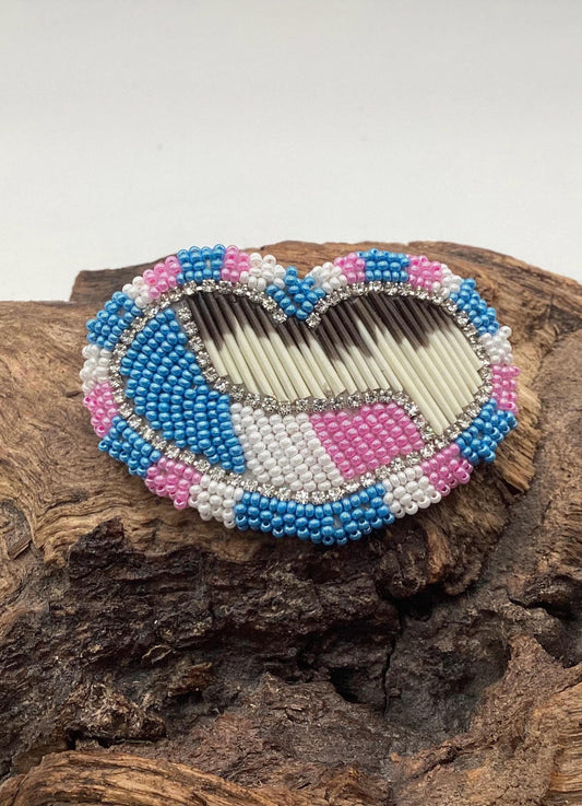 Hand Beaded and Quilled Heart Barrette – Ojibwe Anishinaabe Artisan Design