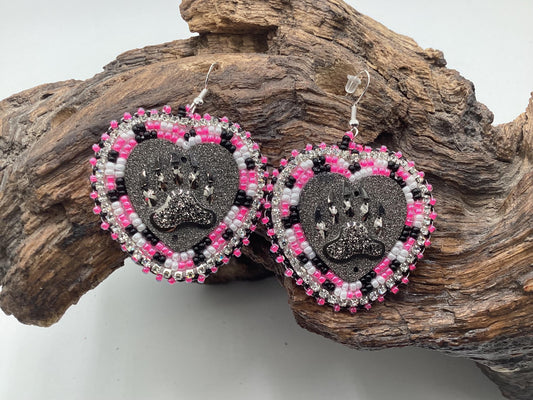 Shimmering Bear Claw Heart Shaped Beaded Earrings