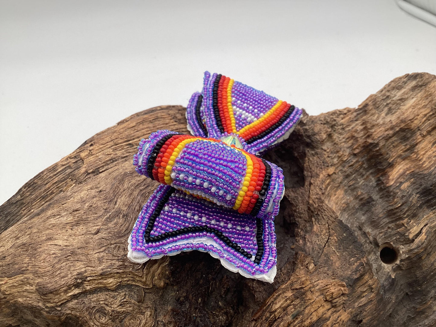 Hand Beaded Hair Bow Barrette - Anishinaabe/Ojibwe Beadwork