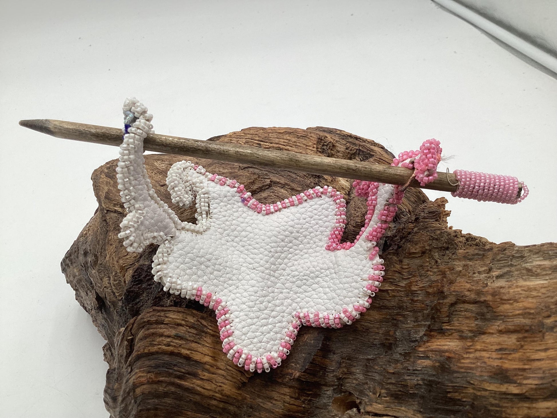 Hand Beaded and Quilled Star Hair Stick Barrette - Ojibwe/Anishinaabe Beadwork