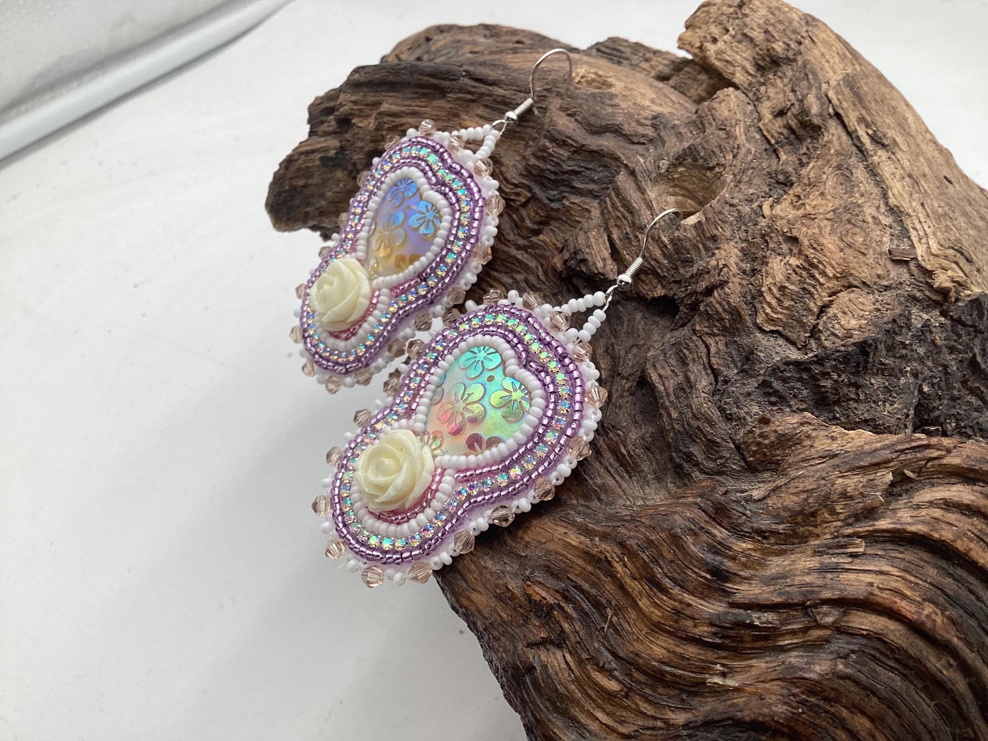 Hand Beaded Double-Centered Heart Earrings: Anishinaabe/Ojibwe Beadwork