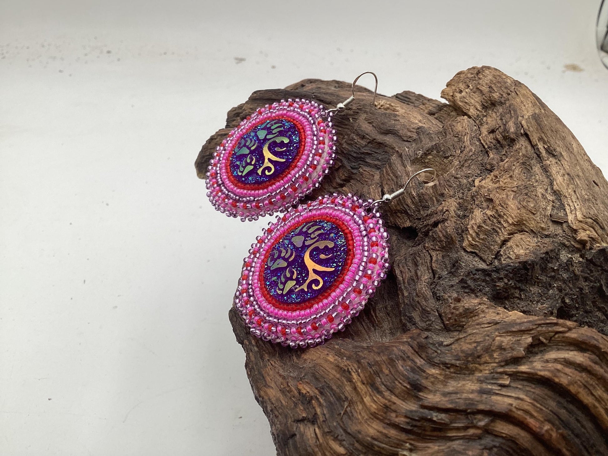 Iridescent Hand Beaded Earrings- Anishinaabe/Ojibwe Beadwork
