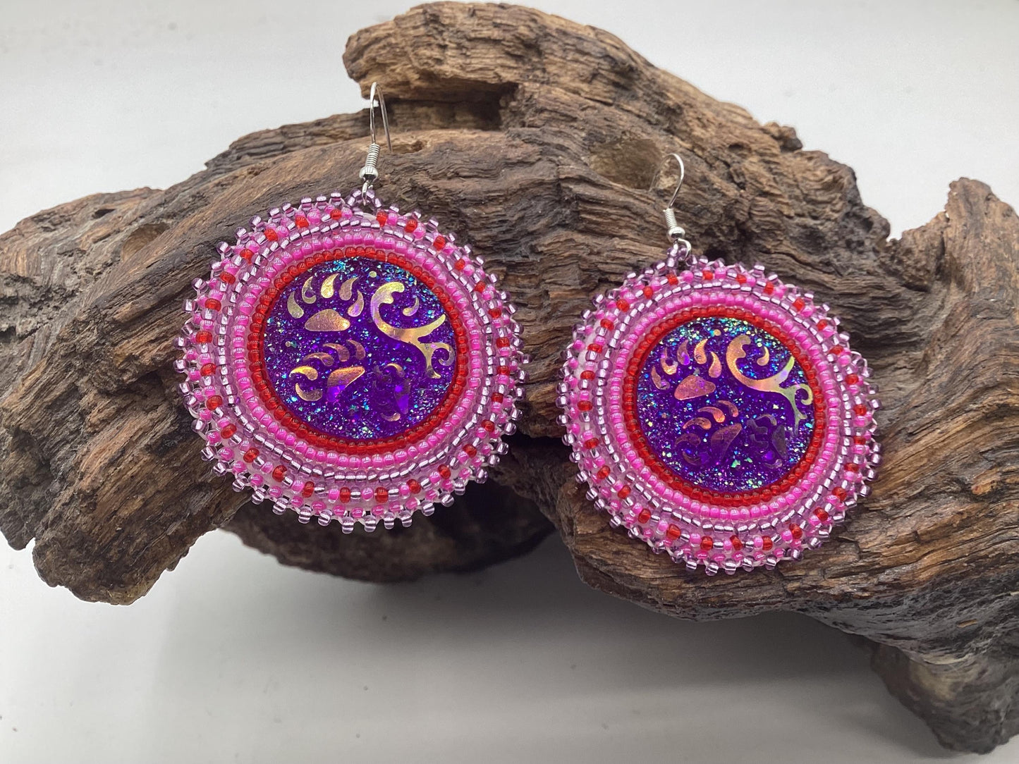 Iridescent Hand Beaded Earrings- Anishinaabe/Ojibwe Beadwork