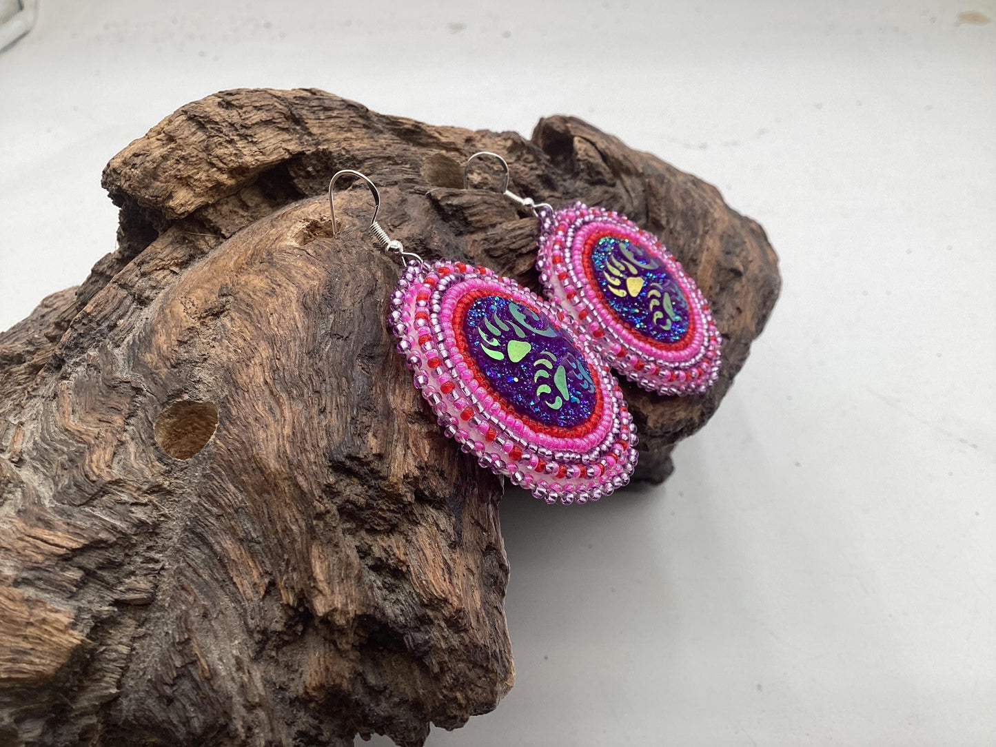 Iridescent Hand Beaded Earrings- Anishinaabe/Ojibwe Beadwork
