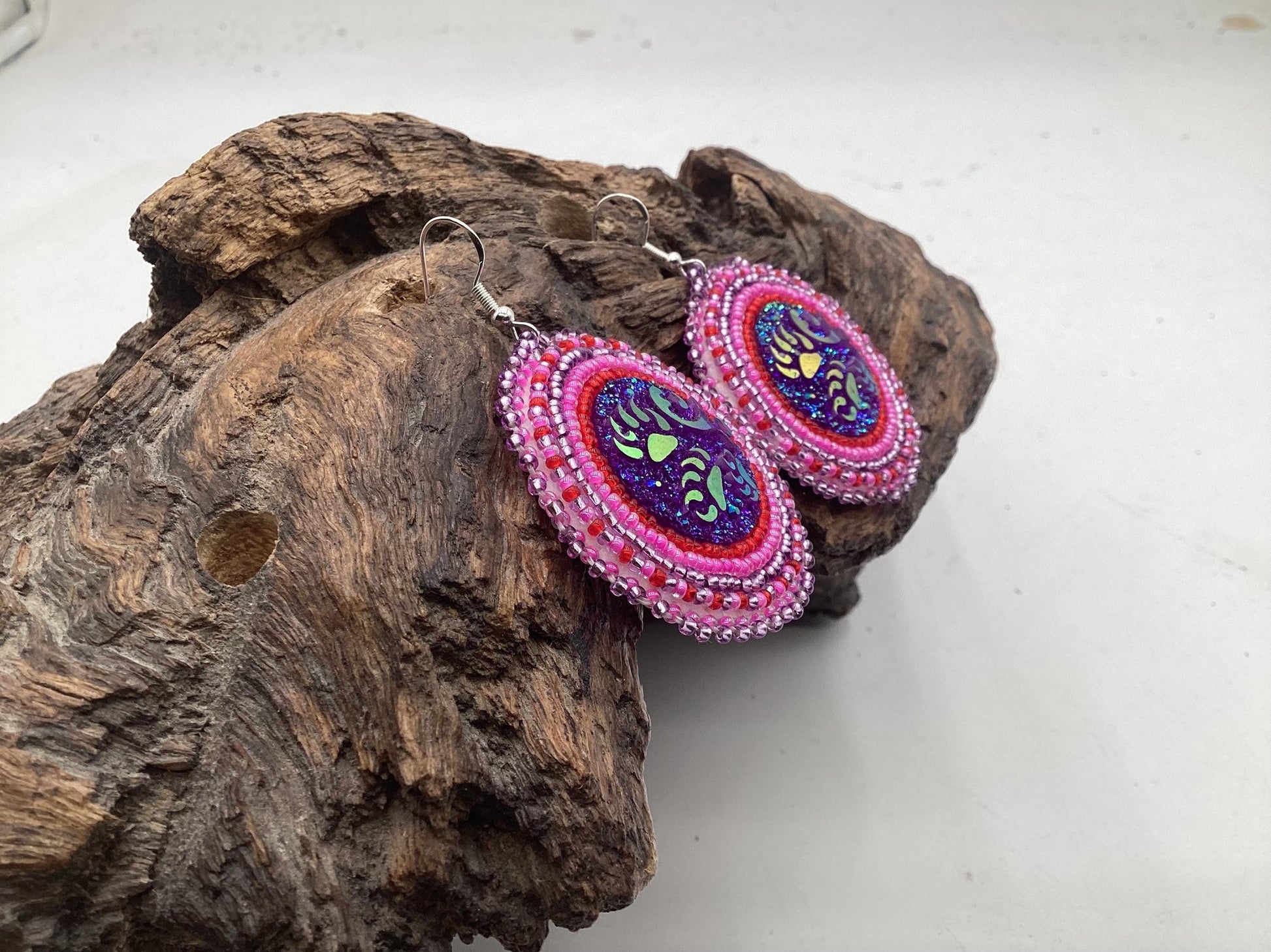 Iridescent Hand Beaded Earrings- Anishinaabe/Ojibwe Beadwork