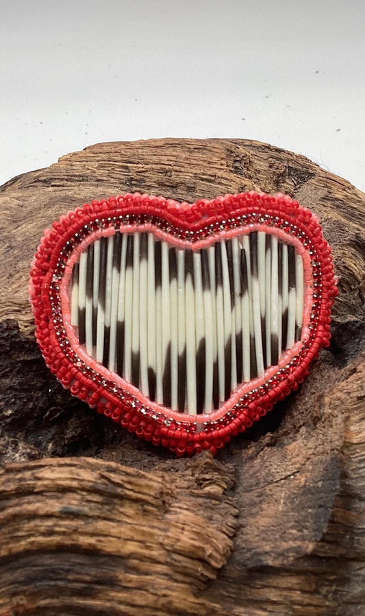 Hand Beaded and Quilled Red Heart Barrette – Ojibwe Anishinaabe Artisan Design
