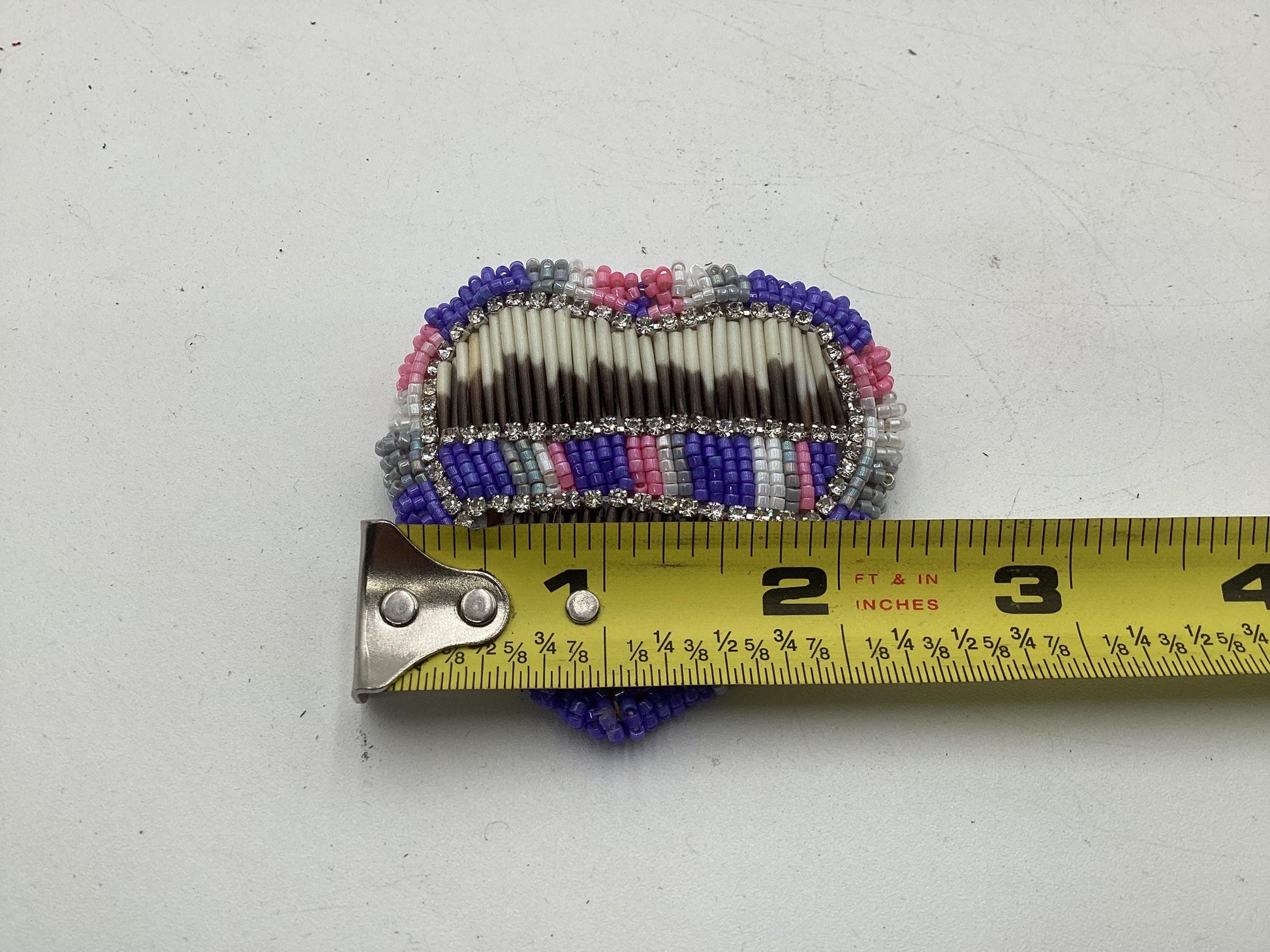 Hand Beaded and Quilled Heart Barrette – Ojibwe Anishinaabe Artisan Design