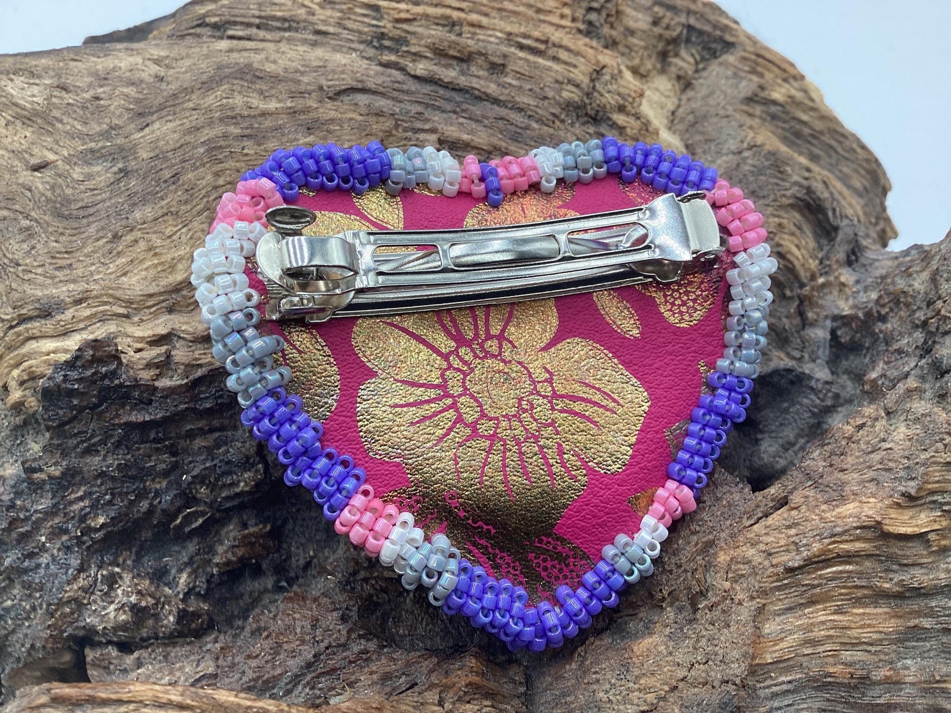 Hand Beaded and Quilled Heart Barrette – Ojibwe Anishinaabe Artisan Design