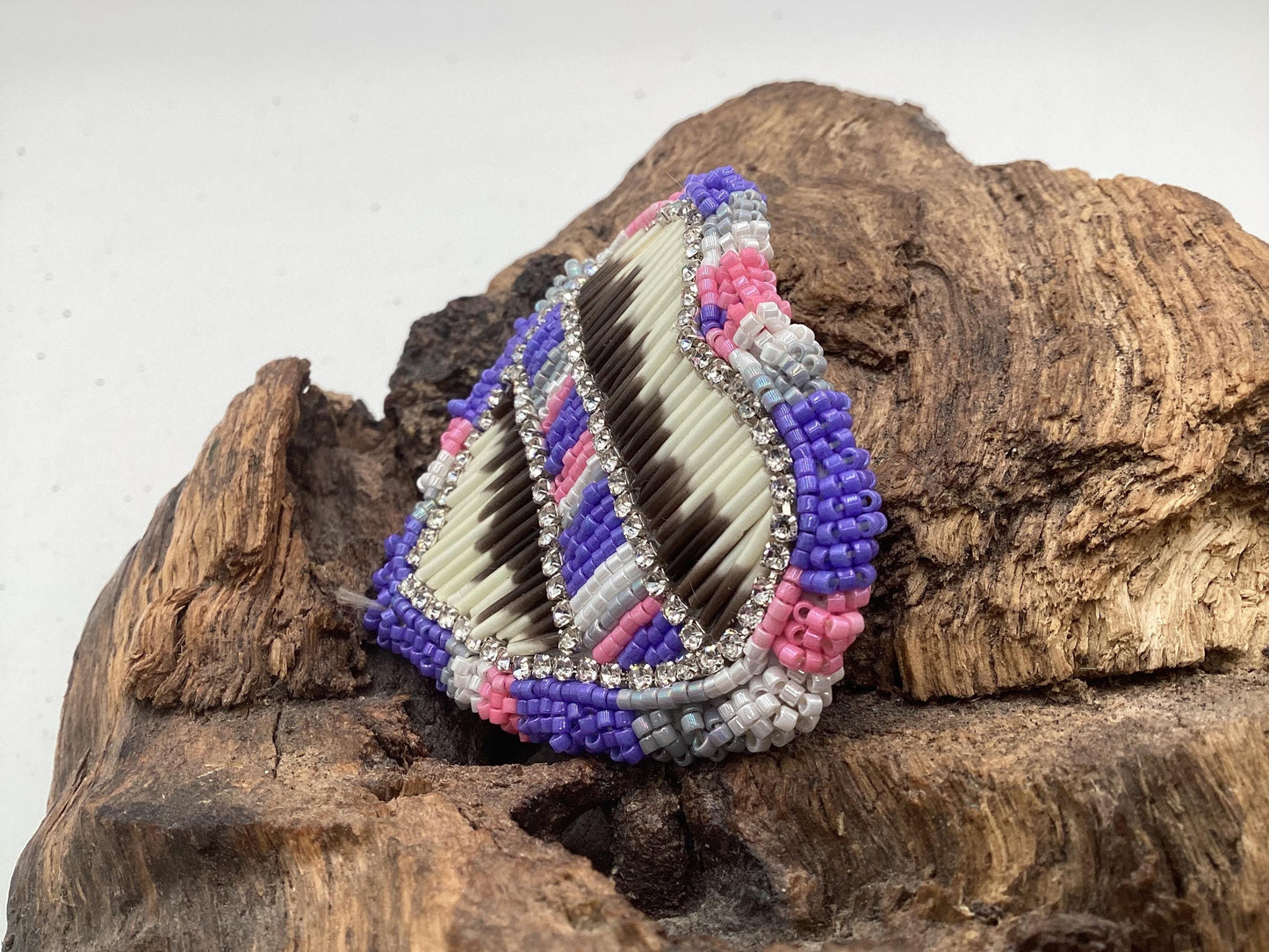 Hand Beaded and Quilled Heart Barrette – Ojibwe Anishinaabe Artisan Design