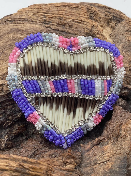 Hand Beaded and Quilled Heart Barrette – Ojibwe Anishinaabe Artisan Design