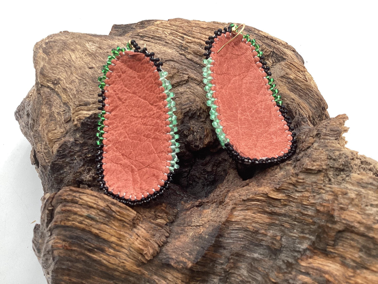 Green Hand Beaded Earrings - Authentic Anishinaabe/Ojibwe Beadwork