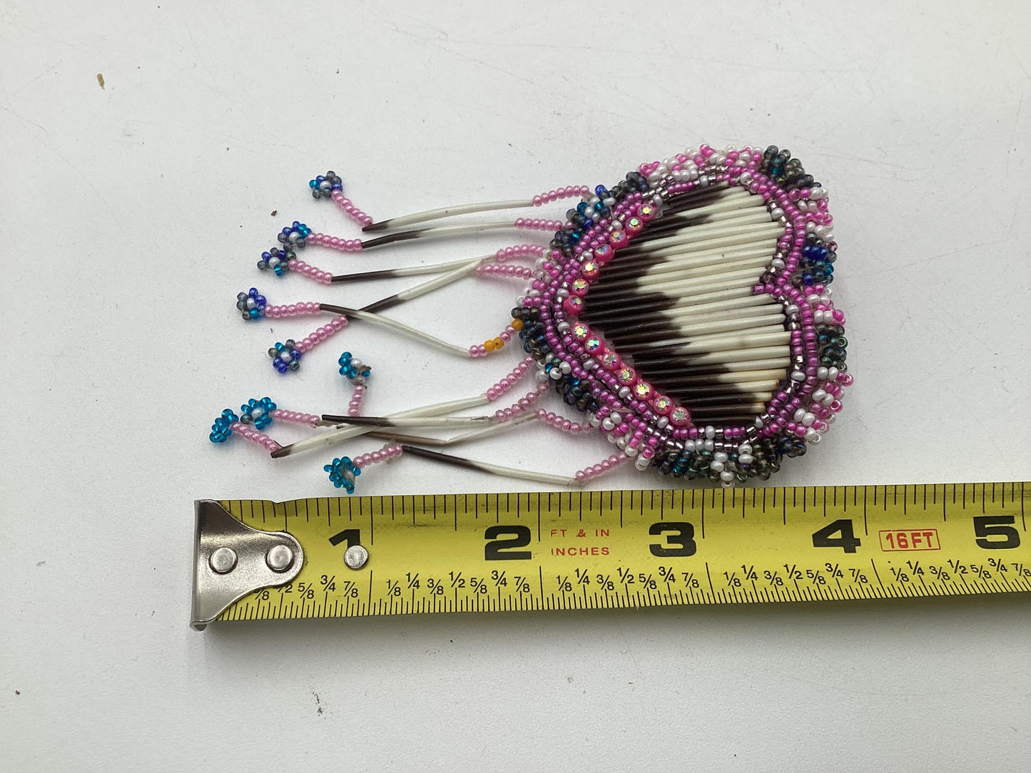 Hand Beaded and Quilled Heart Barrette & Earring Set — Anishinaabe/Ojibwe Beadwork
