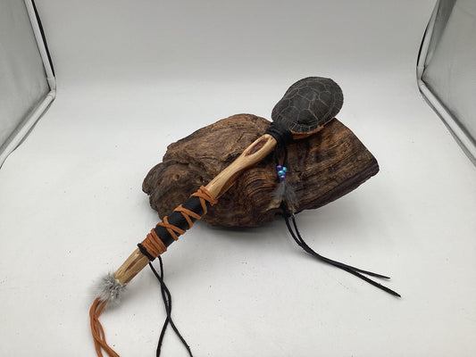 Small Hand Crafted Turtle Shell Dance Rattle -Ojibwe/Anishinaabe made - Free Shipping