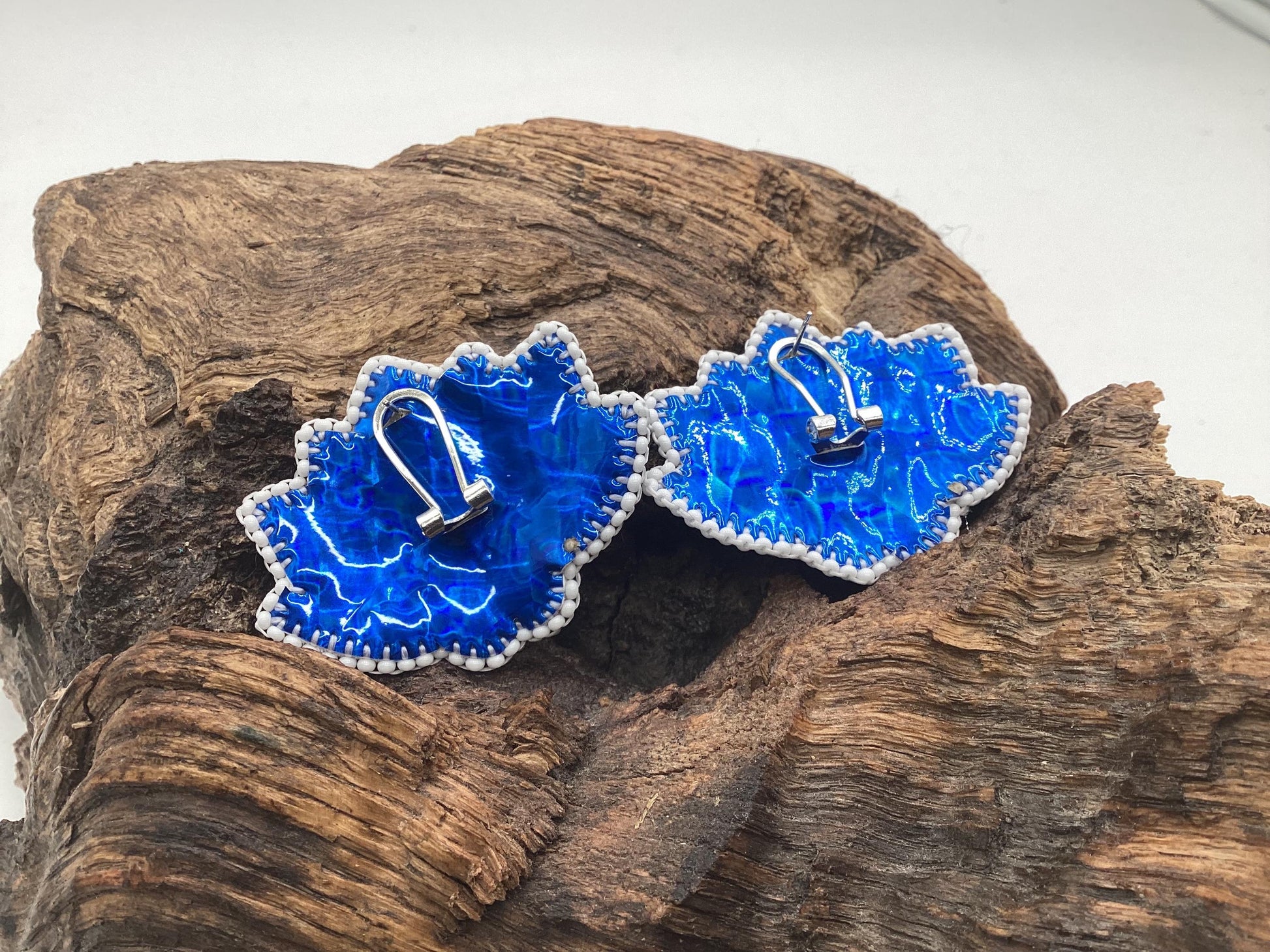 Hand Beaded Moonlite Lotus Flower Earrings: Anishinaabe/Ojibwe Design