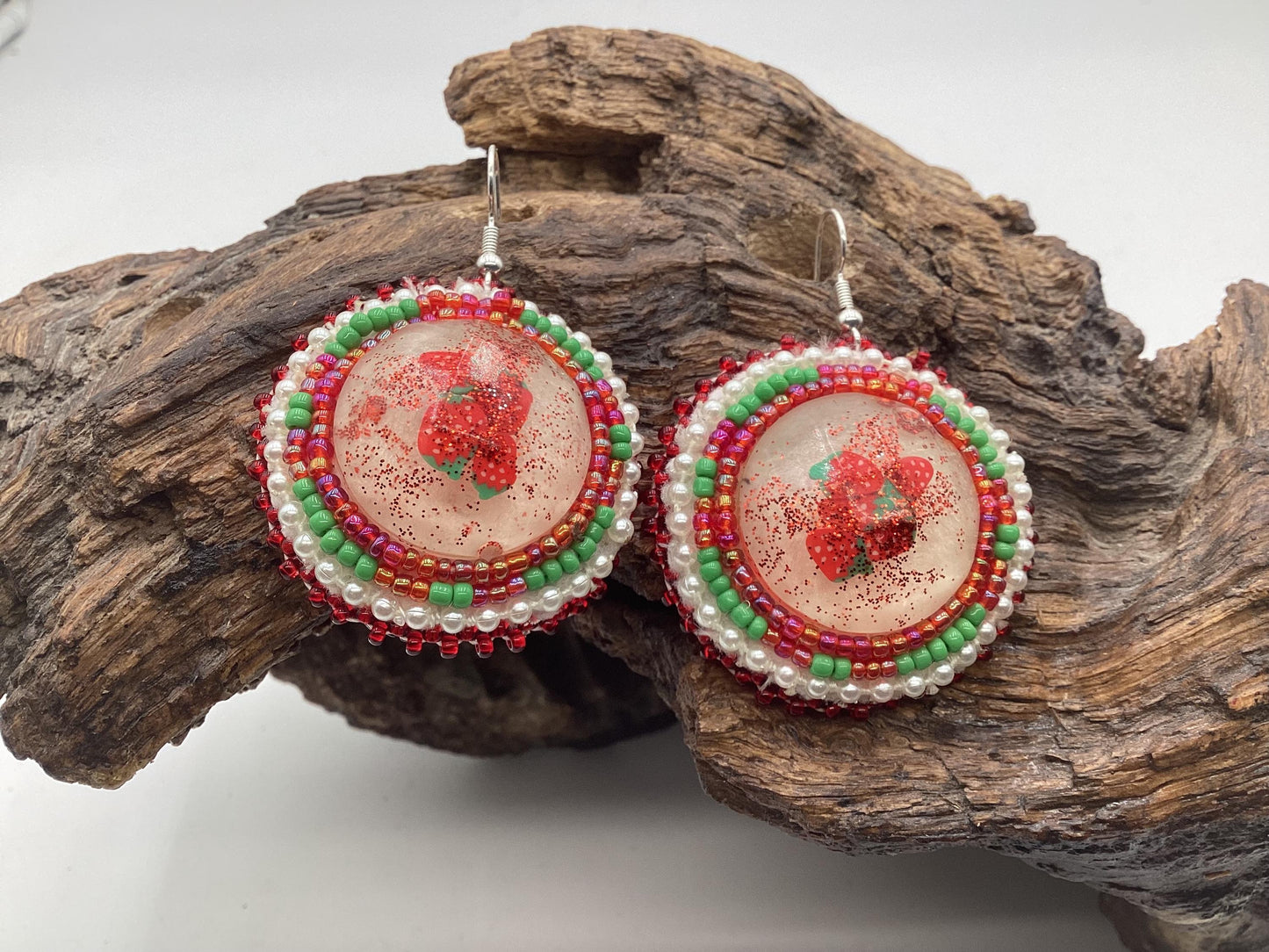 Hand Beaded Strawberry Earrings: Anishinaabe/Ojibwe Beadwork