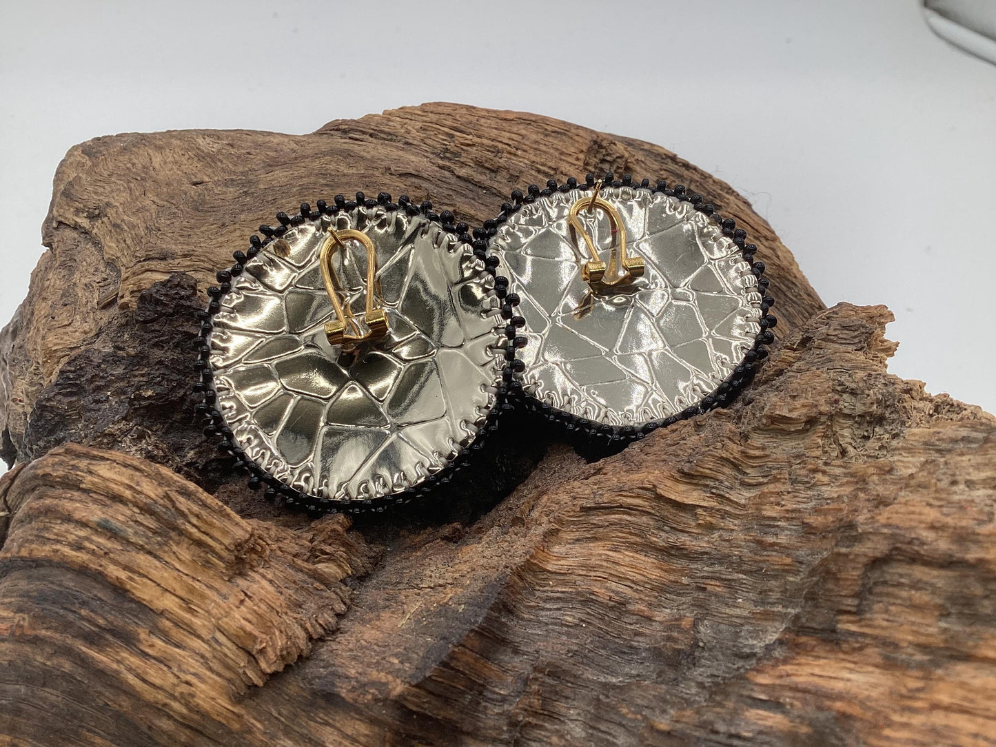 Hand Beaded Indigenous Turtle Center Earrings - Anishinaabe/Ojibwe Beadwork