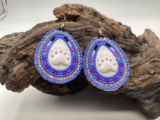Shimmering Hand Beaded Bear Claw Teardrop Earrings