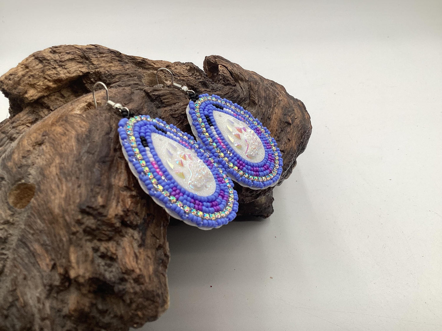 Shimmering Hand Beaded Bear Claw Teardrop Earrings